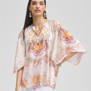 NWT Chico’s Satin Floral Keyhole Neck Blouse.